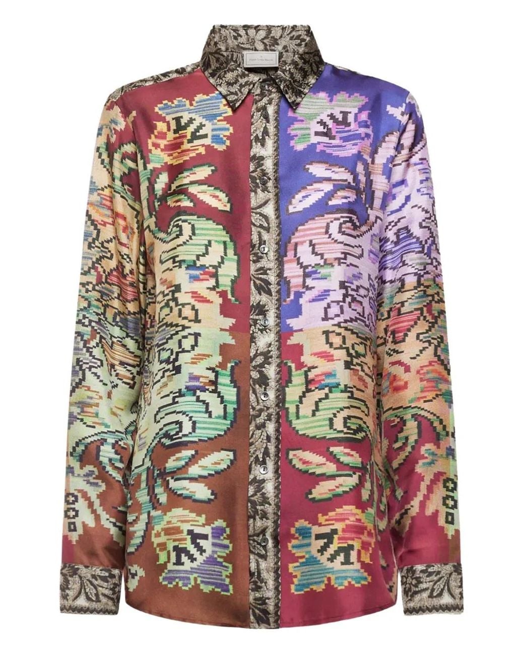 Pierre Louis Mascia Red Long-Sleeve Silk Shirt