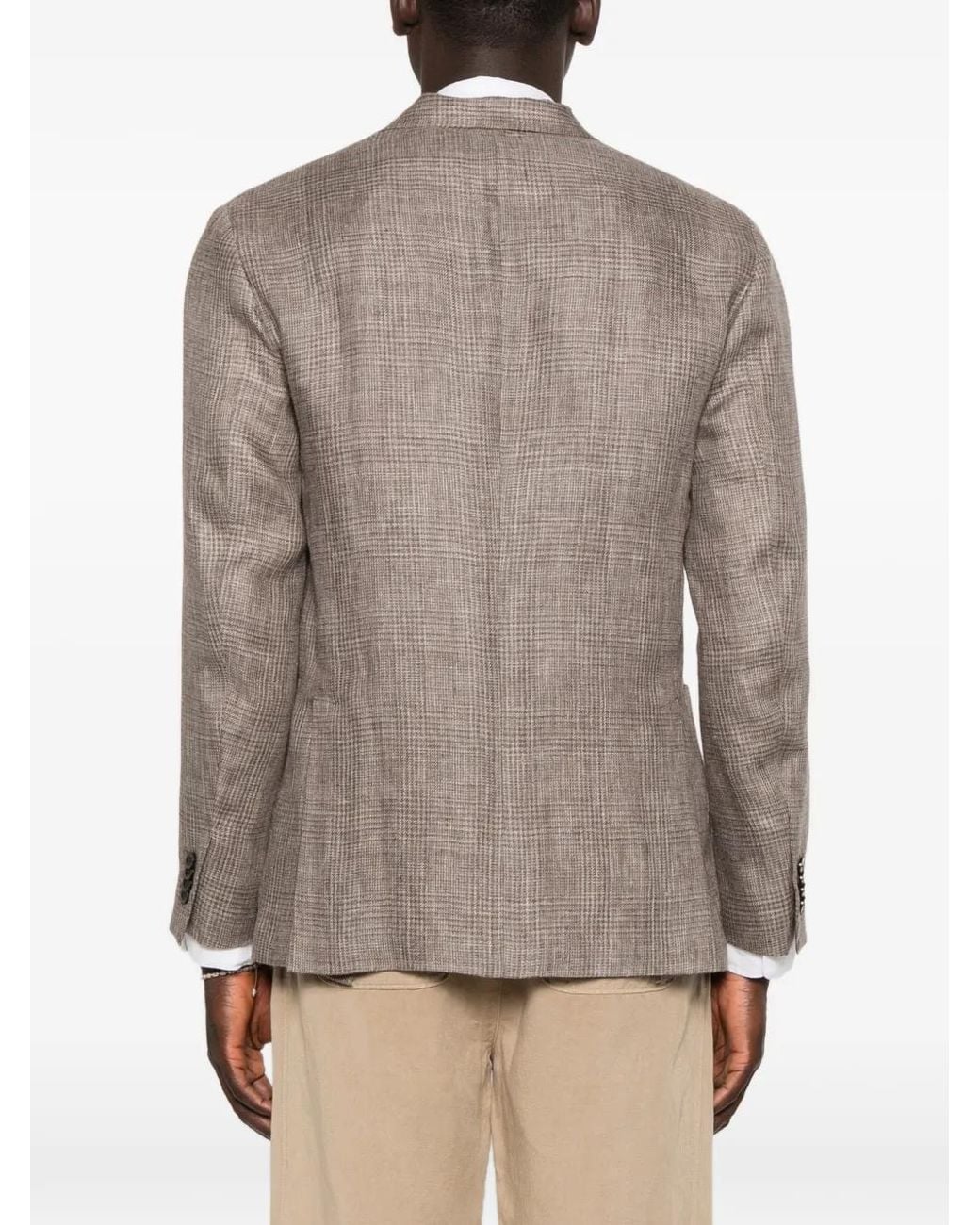 Boglioli Brown Prince Of Wales Check Linen Blazer for men