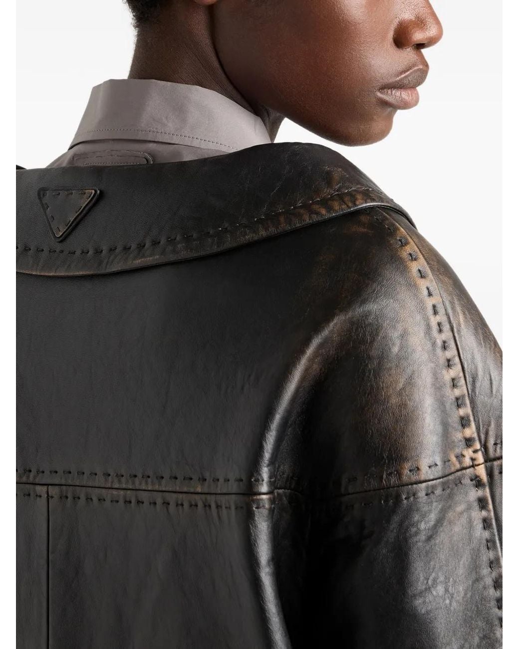Prada Gray Antiqued Nappa Leather Jacket