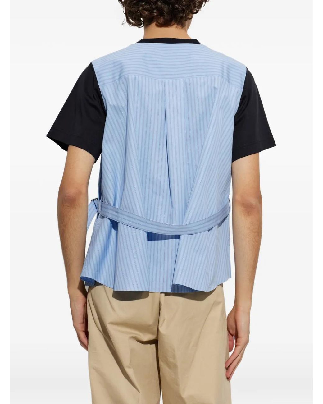 Sacai Black Layered-Panel Chest-Pocket T-Shirt for men