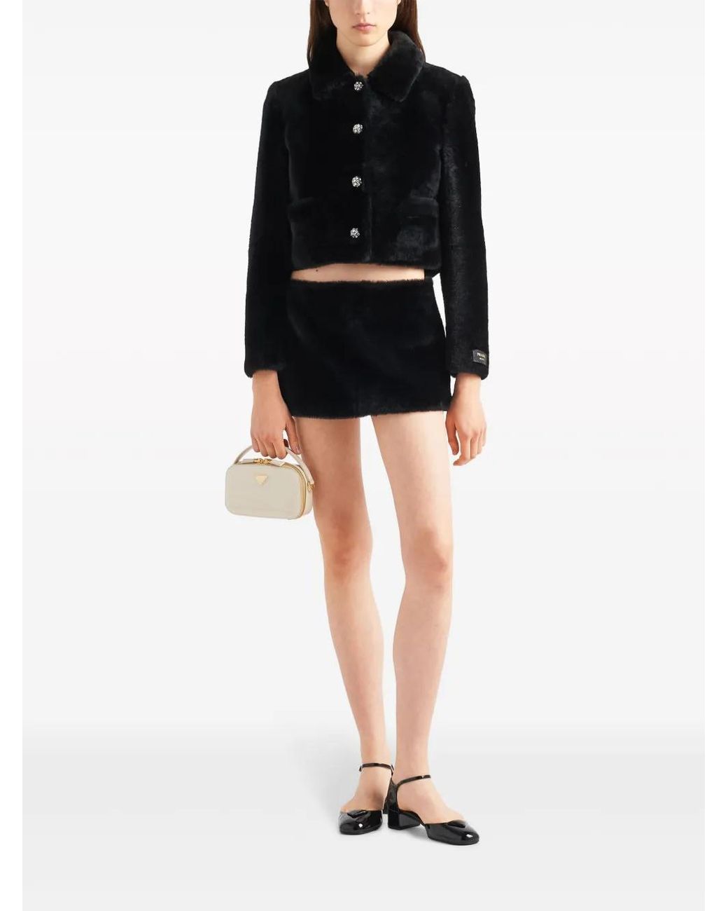 Prada Black Cropped Shearling Jacket