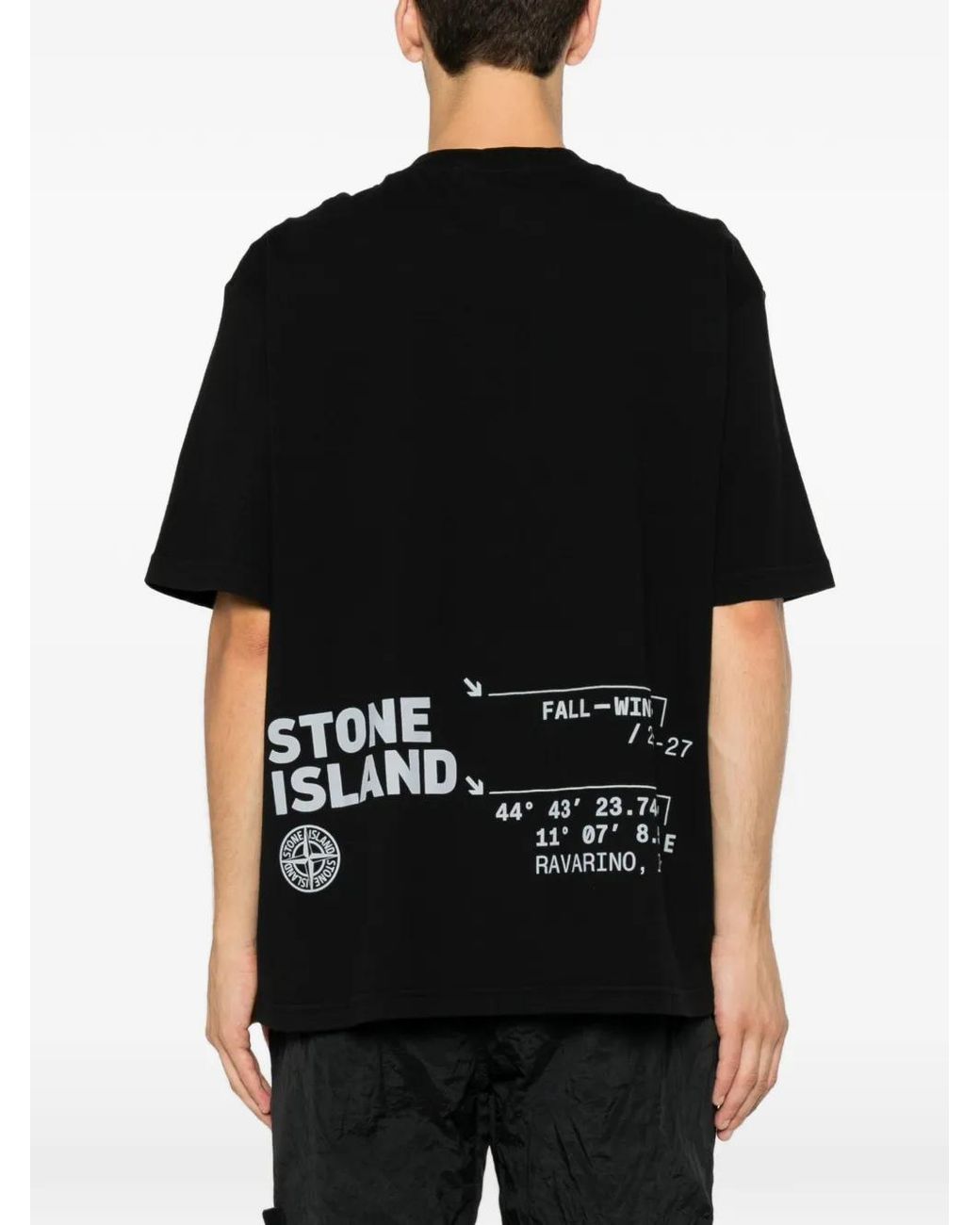 Stone Island Black Logo-Print Cotton T-Shirt For for men