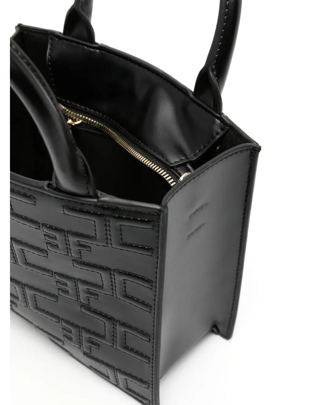 Elisabetta Franchi Black Bold Monogram Small Shopper Bag