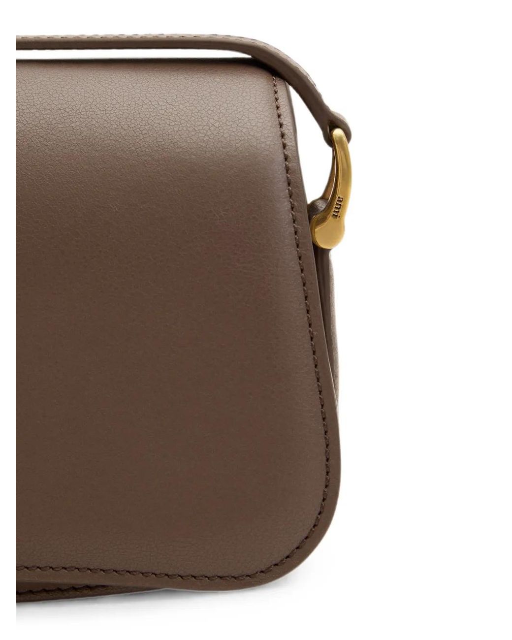 AMI Brown Cowhide Leather Paris Paris Shoulder Bag