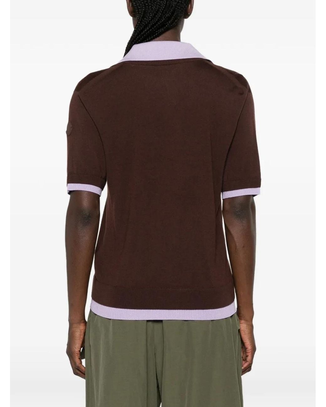 Moncler Brown Polo Boutonné À Effet Superposé