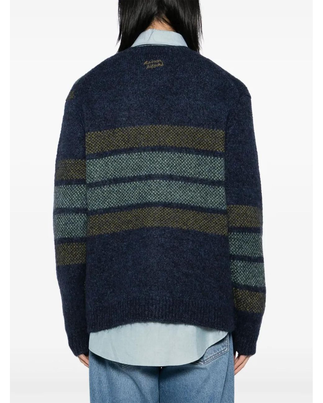 Maison Kitsuné Blue Checked Intarsia Cardigan for men
