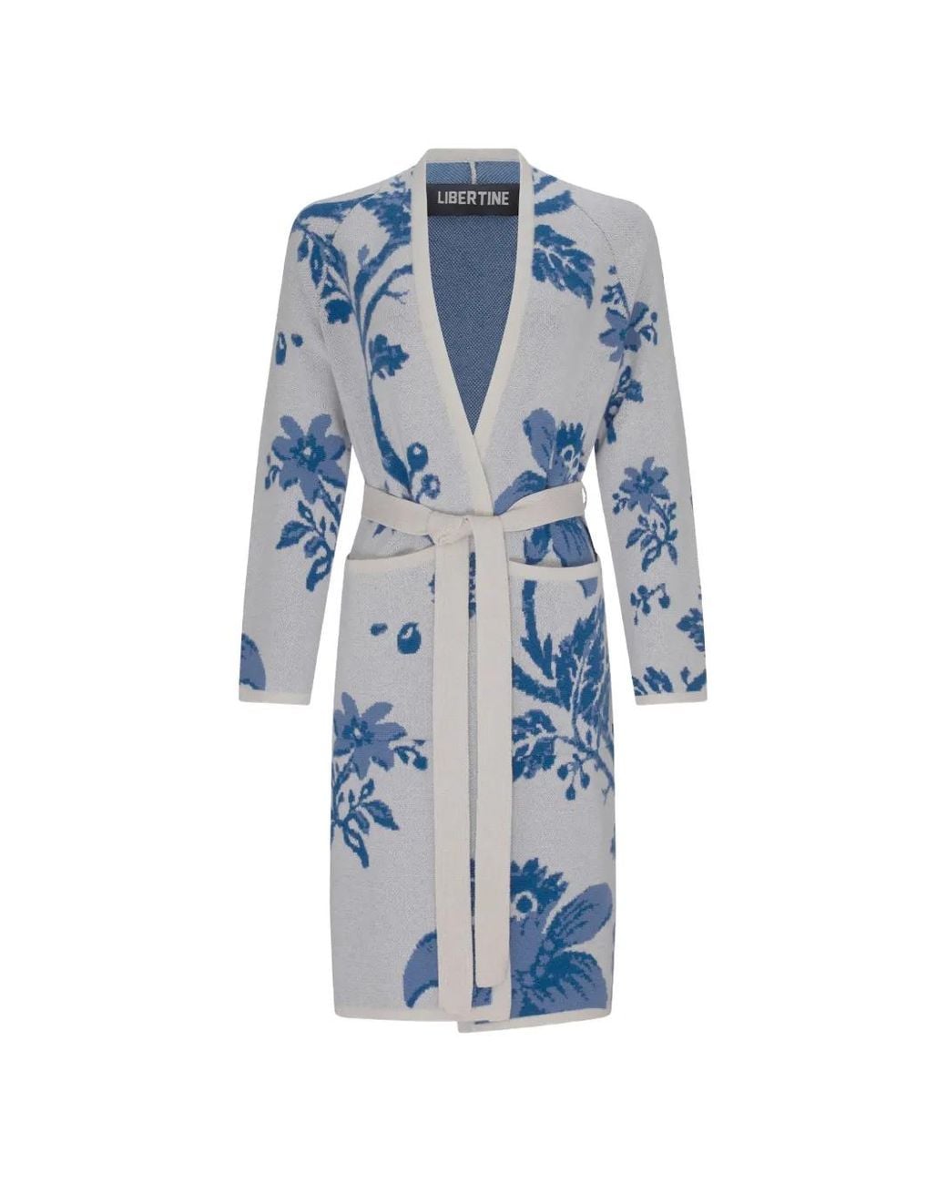 Libertine Blue Floral-Intarsia Belted Coat