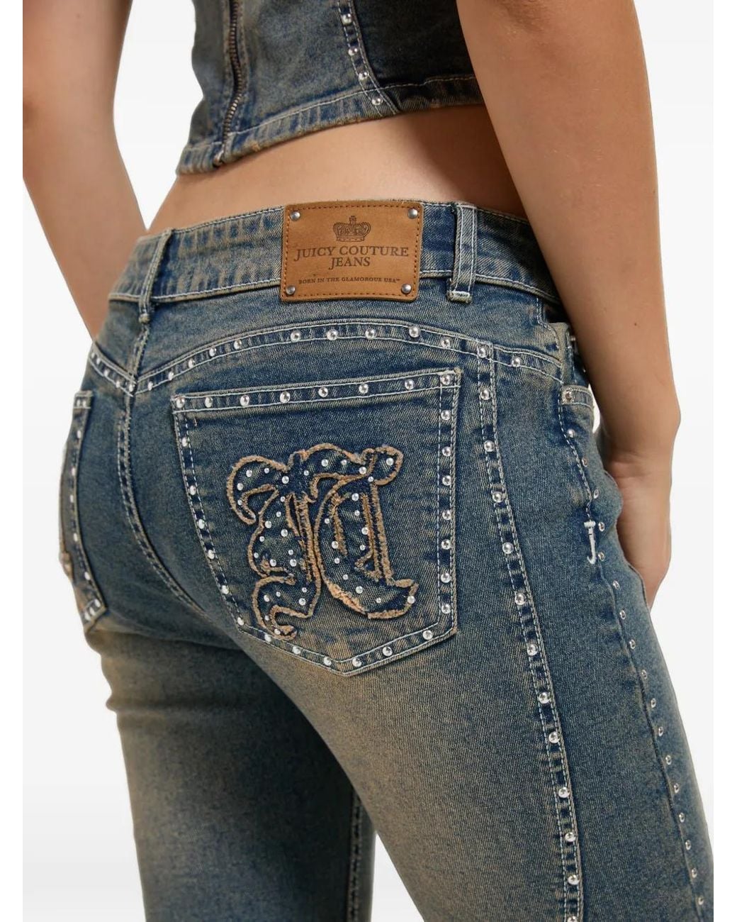 Juicy Couture Blue Stud-Embellished Bootcut Jeans