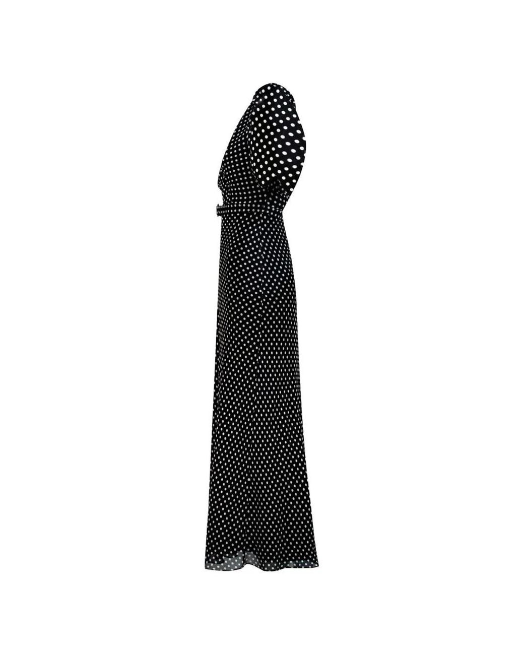 Adamaris Black Polka-Dot Wrap-Style Midi Dress