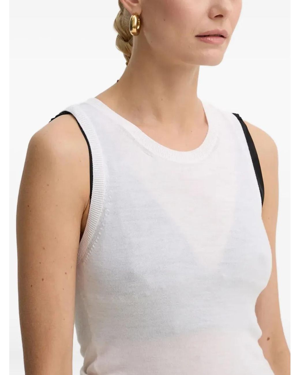 Aeron White Round-Neck Sleeveless Top
