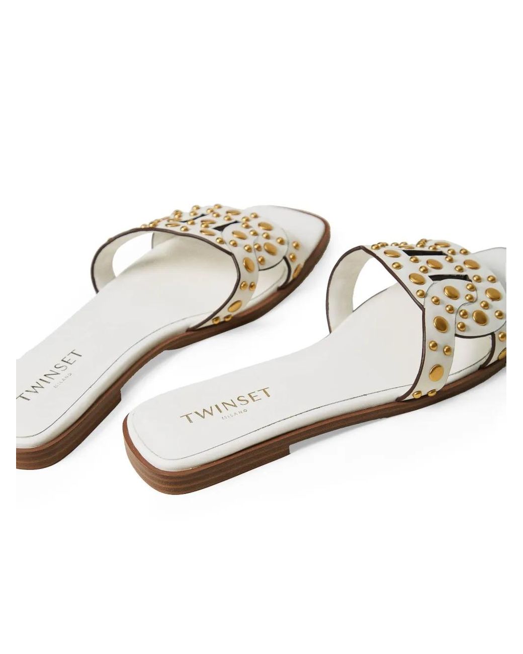 Twinset White Stud-Embellished Slides