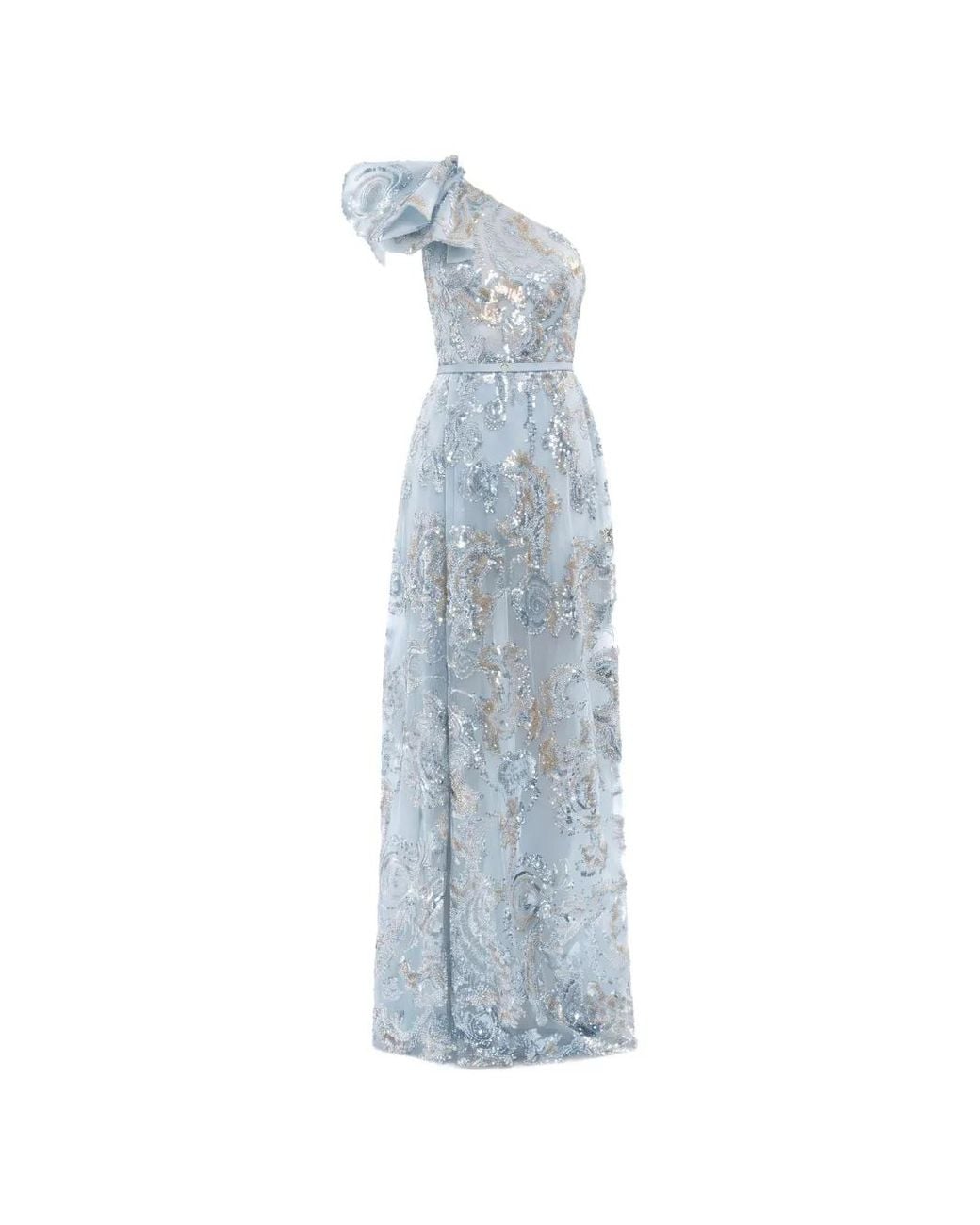 Saiid Kobeisy Blue Ruffled Sequin-Embroidered Maxi Dress
