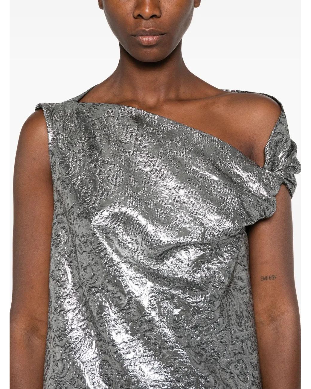 MSGM Gray Brocade Effect Sleeveless Mini Dress