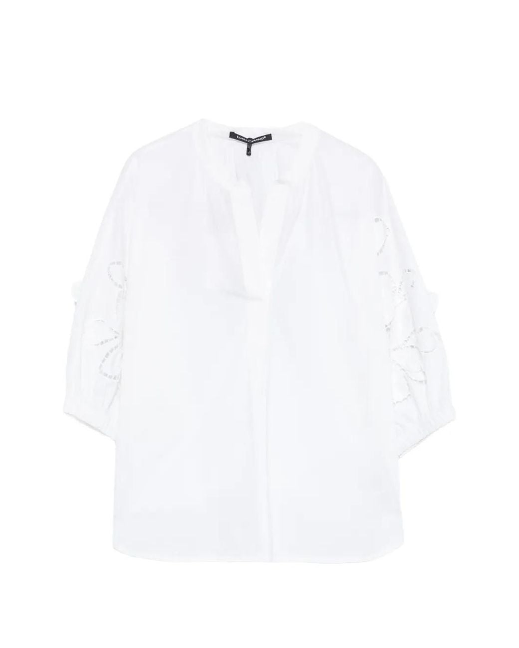 Luisa Cerano White Broderie-Anglaise V-Neck Blouse