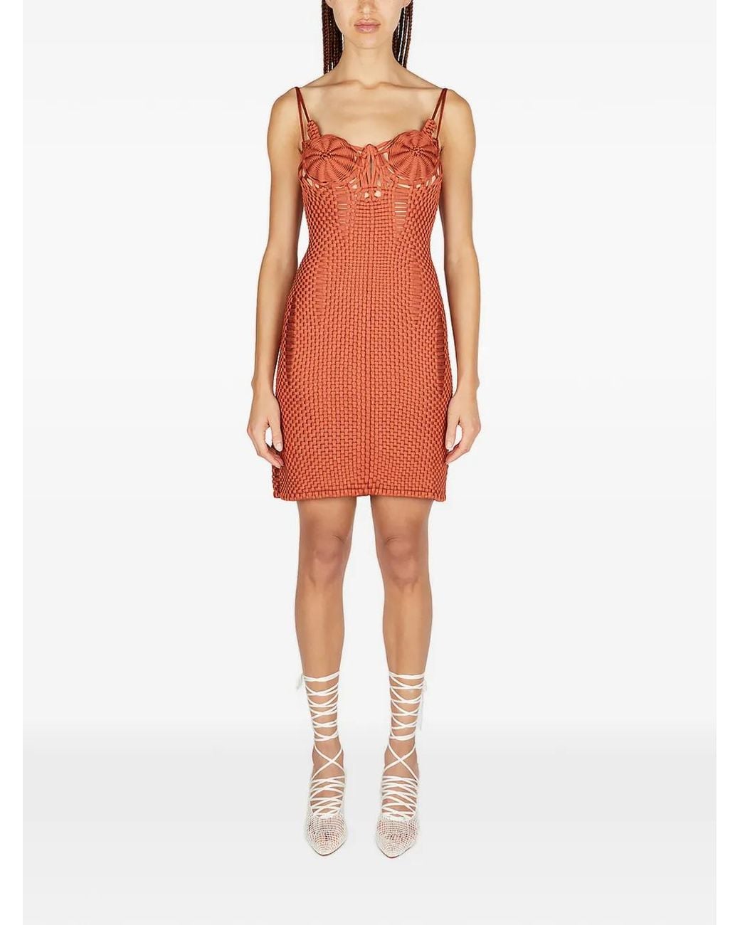 Isa Boulder Red Interwoven-Design Mini Dress