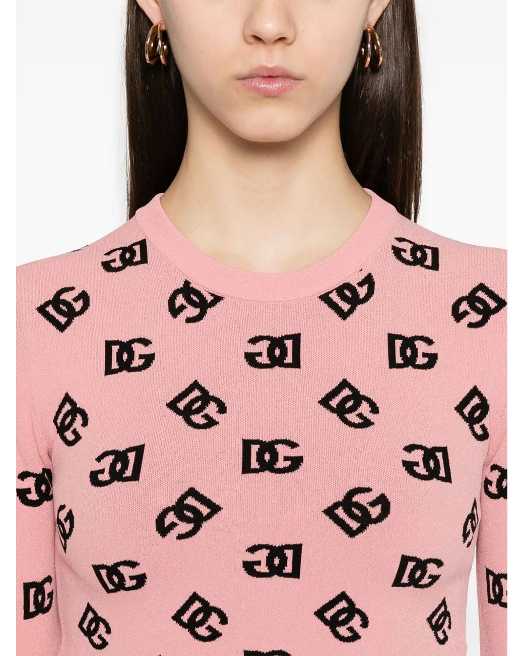 Dolce & Gabbana Pink Crop Sweater With All-Over Printed Dg Logo