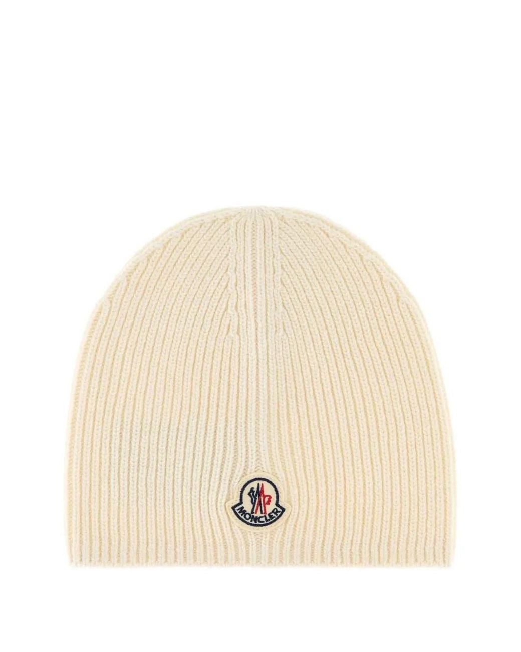 Moncler Natural Bonnet Côtelé À Patch Logo for men
