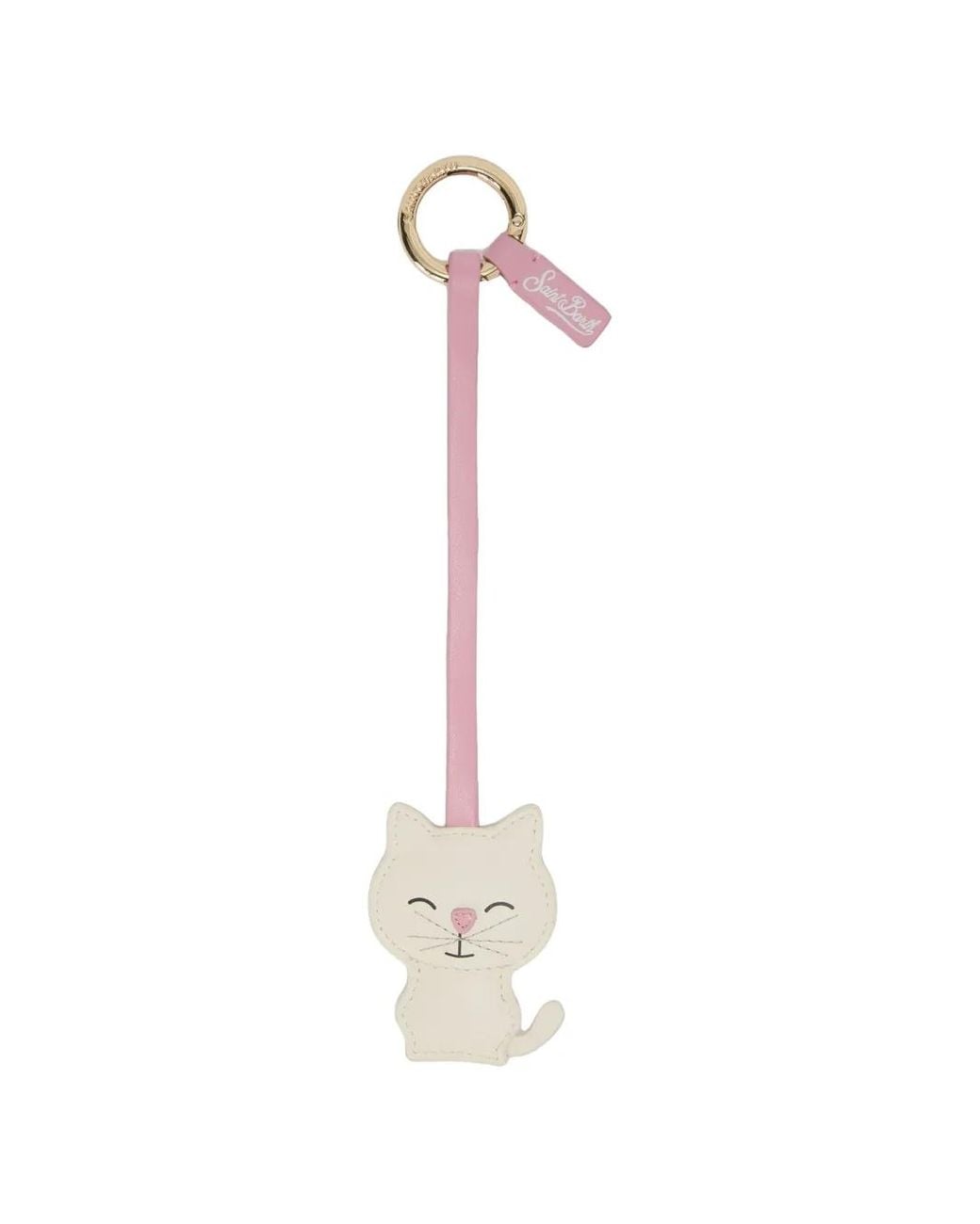 Mc2 Saint Barth White Cat-Shaped Smooth Leather Bag Charm With Logo Tag