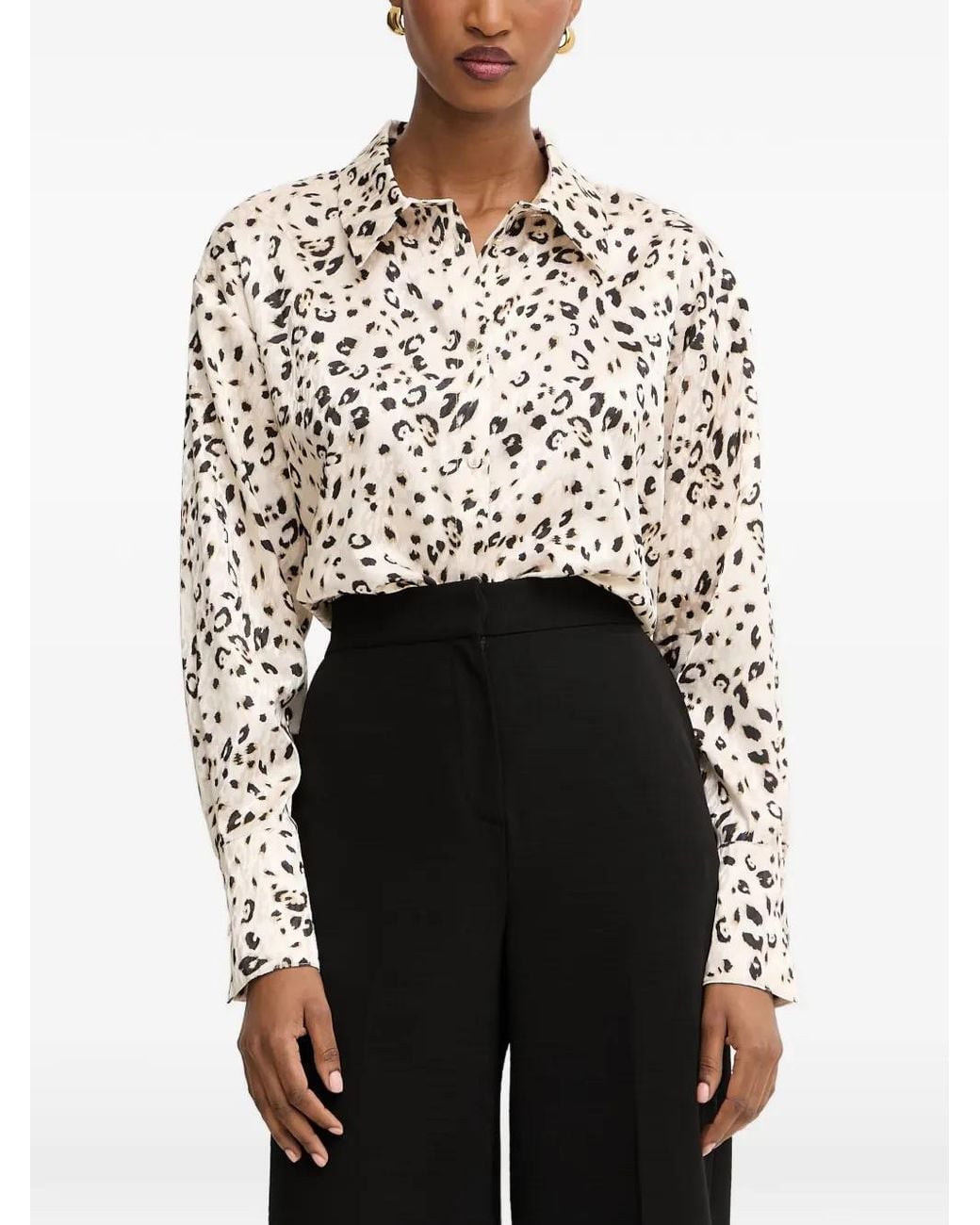 Morgan White Leopard-Print Button-Down Shirt