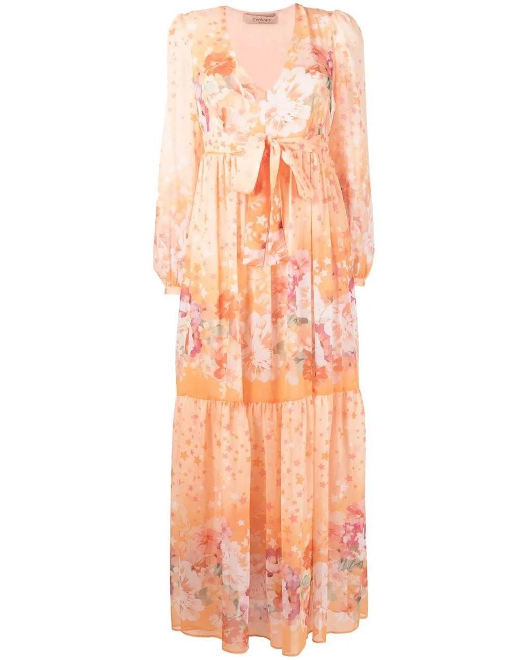 Twinset Orange Floral-Print Empire-Line Dress