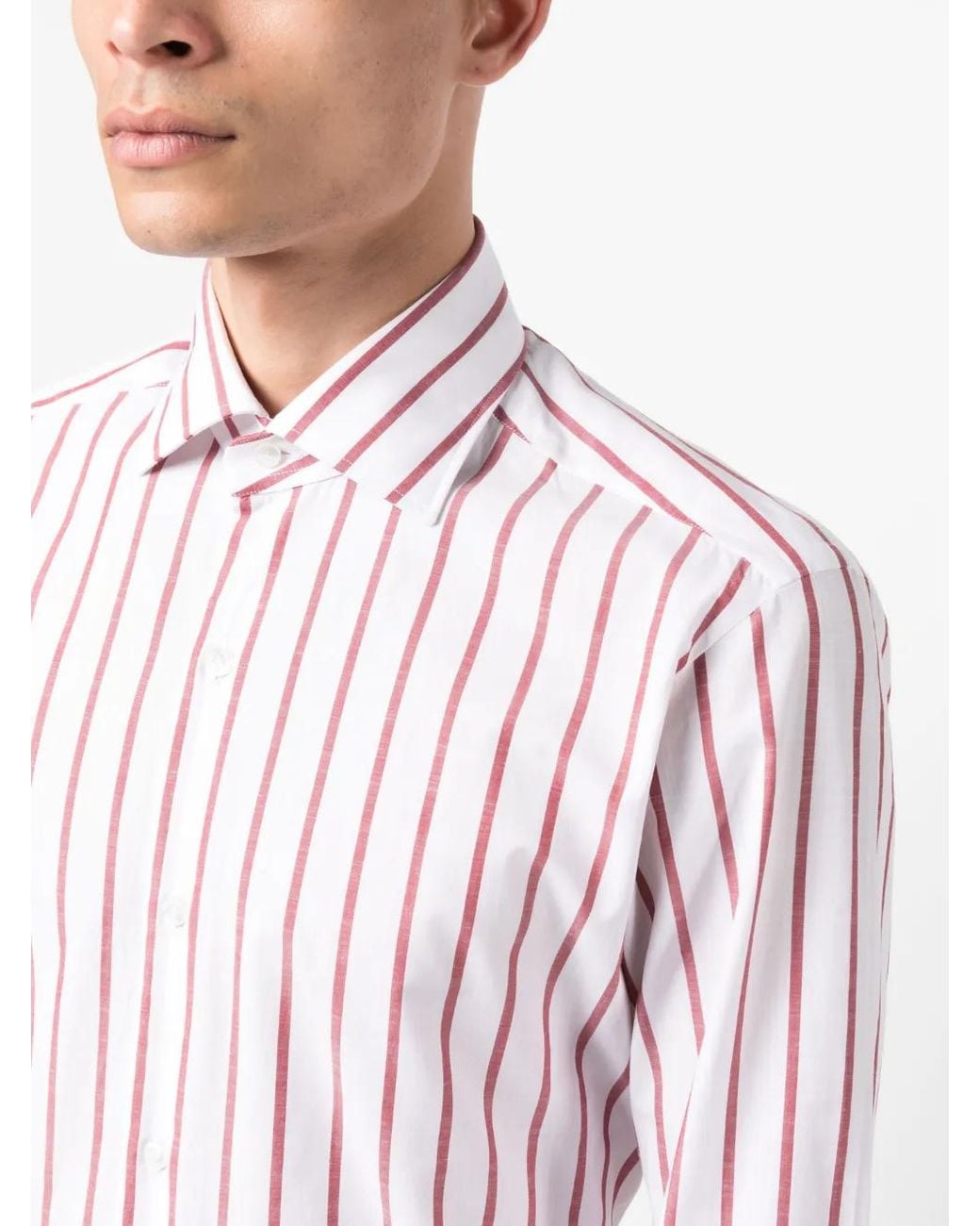 Barba Napoli Pink Stripe-Print Cotton Shirt for men