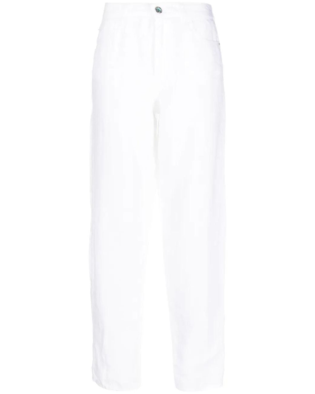Emporio Armani White Straight-Leg Linen Trousers