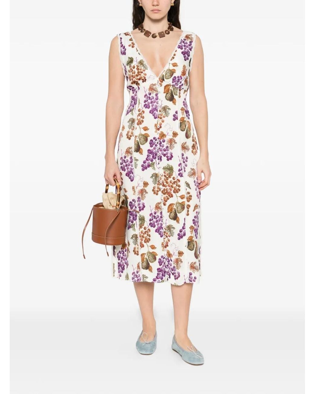 FARM Rio Grape Garden Sleeveless Midi Dress in White | Lyst