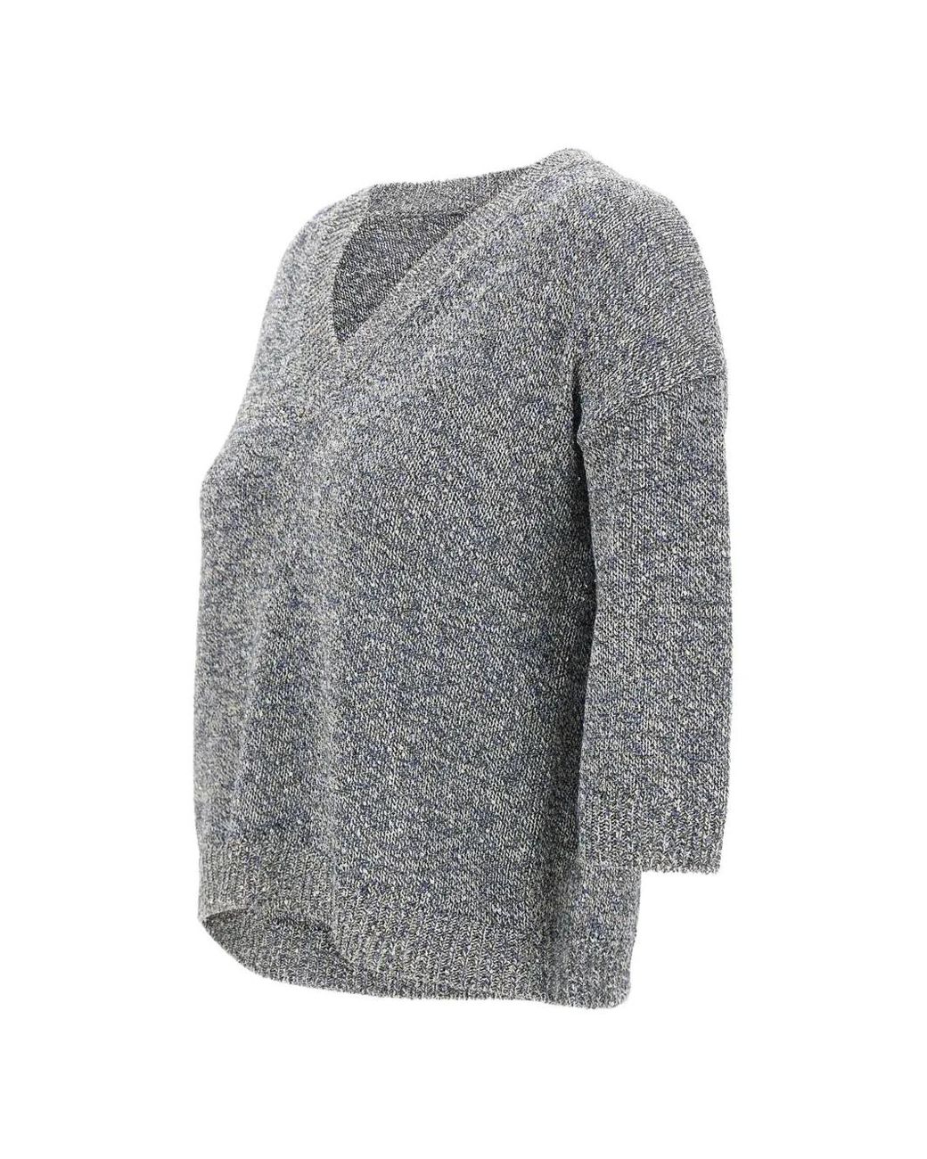 Kangra Gray Micro-Sequin V-Neck Sweater