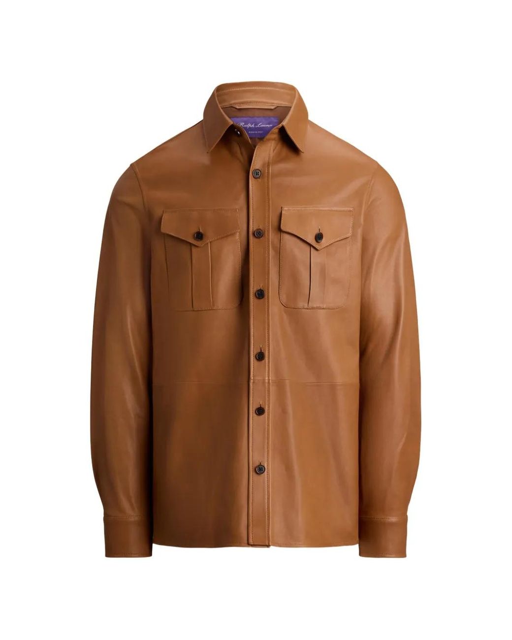 Ralph Lauren Brown Label Cargo-Pocket Leather Overshirt for men
