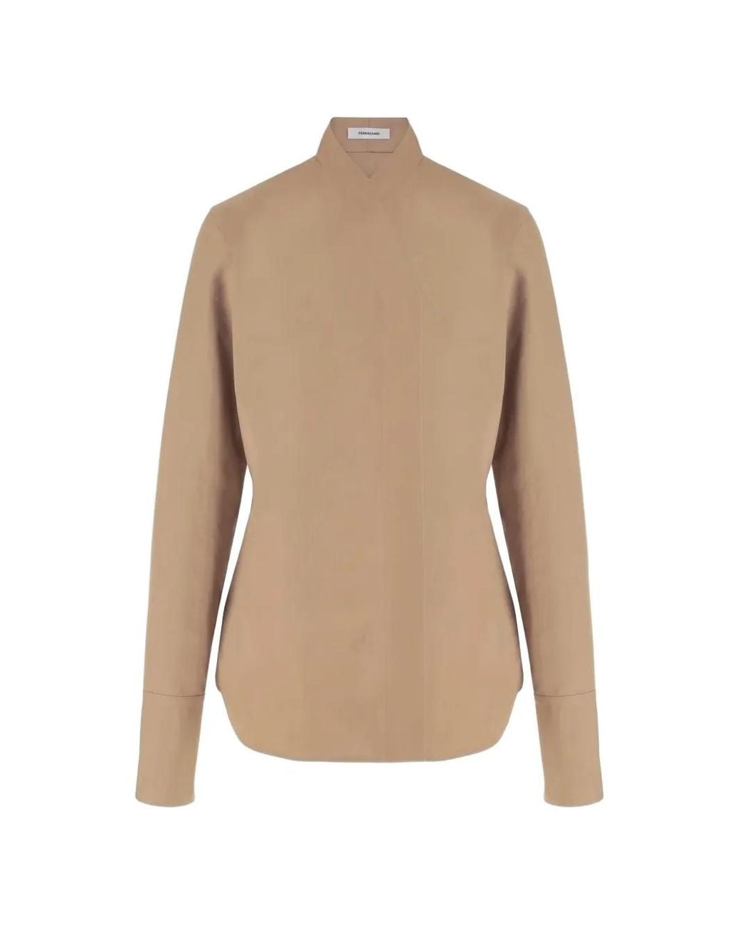 Ferragamo Natural High-Collar Fitted Shirt