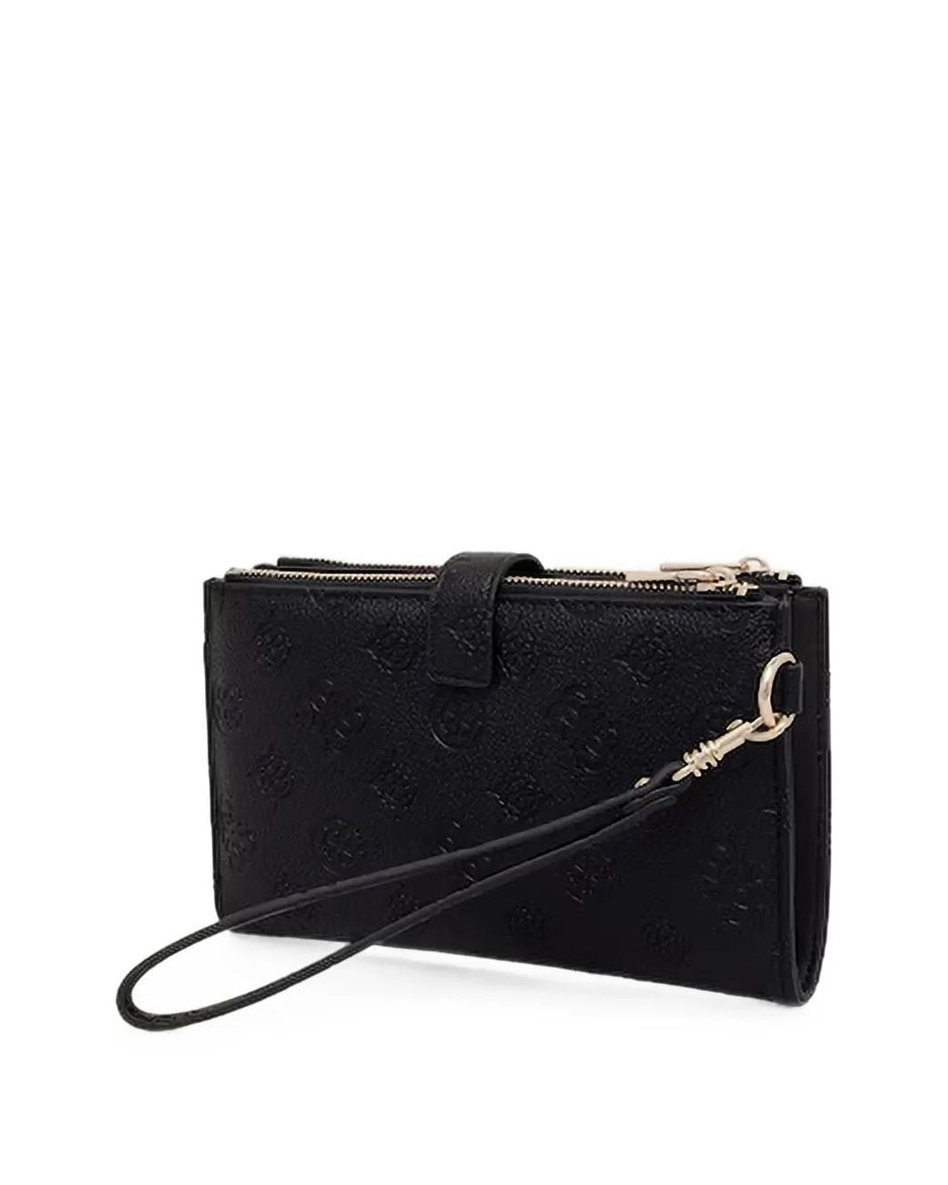Guess Black Logo-Embossed Zip-Around Wallet
