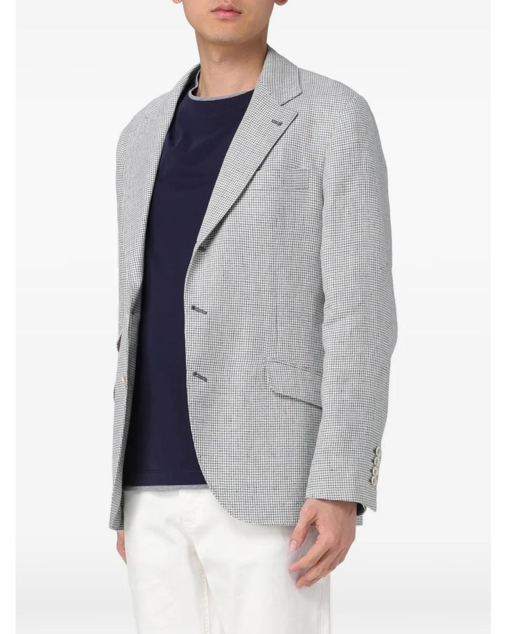 Brunello Cucinelli Gray Check-Pattern Tailored Jacket for men