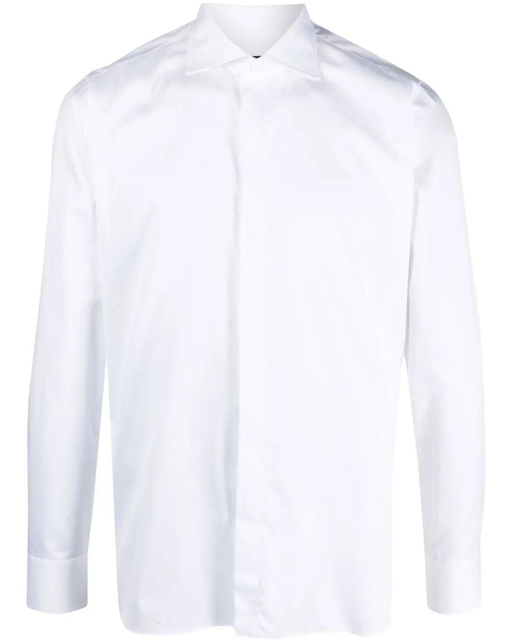 Tagliatore White Cutaway-Collar Cotton Shirt for men