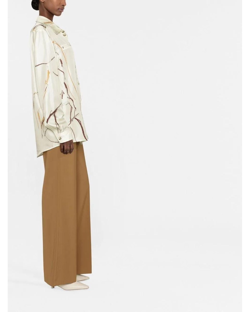 Nanushka Natural Oversize Printed Silk Shirt