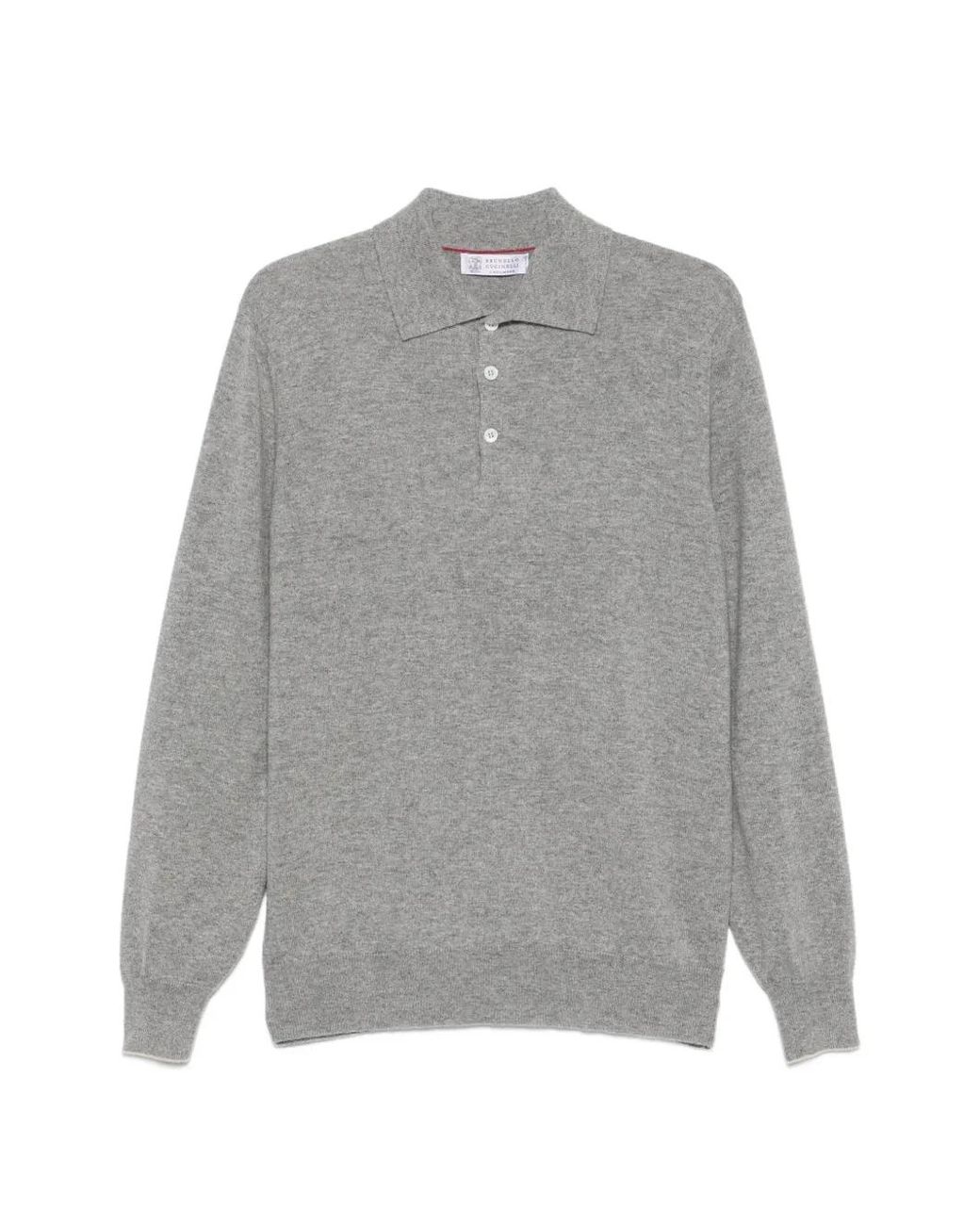Brunello Cucinelli Gray Cashmere Knit Polo Shirt for men