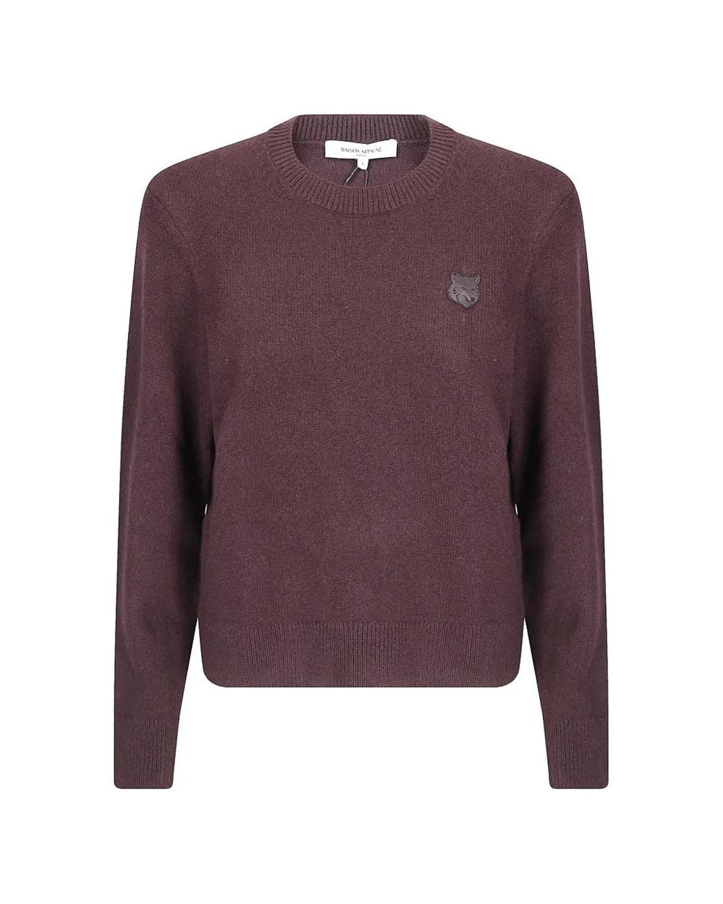 Maison Kitsuné Purple Crewneck Wool Sweater With Fox Patch