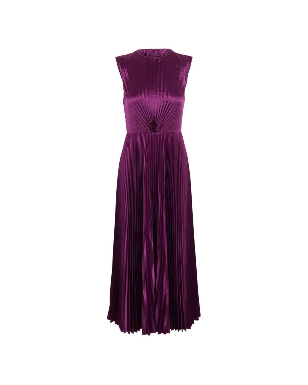Ulla Johnson Purple Malin Pleated Satin-Finish Midi Dress