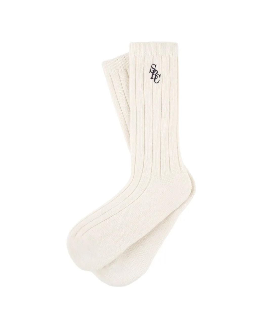 Sporty & Rich White Src Embroidered Ribbed Socks