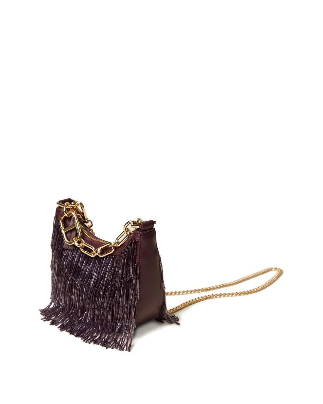 Twinset Purple Coissant Fringe Chain Shoulder Bag