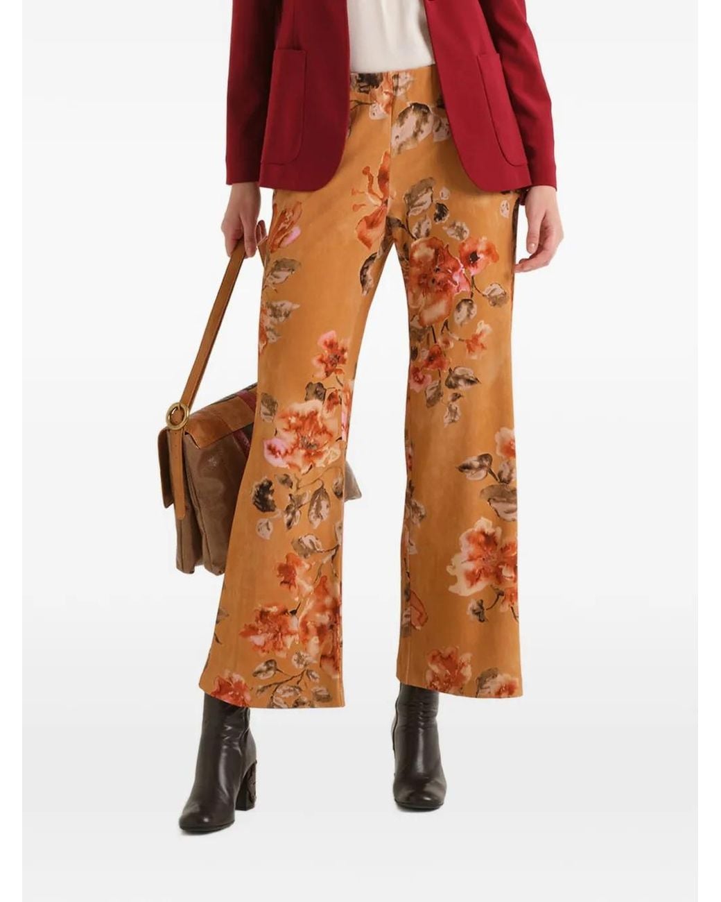 Maliparmi Orange Frosted Blossom Flared Trousers