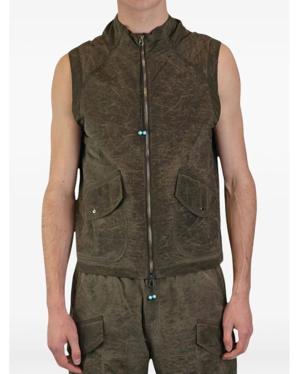 Saul Nash Green Crinkled-Effect Gilet
