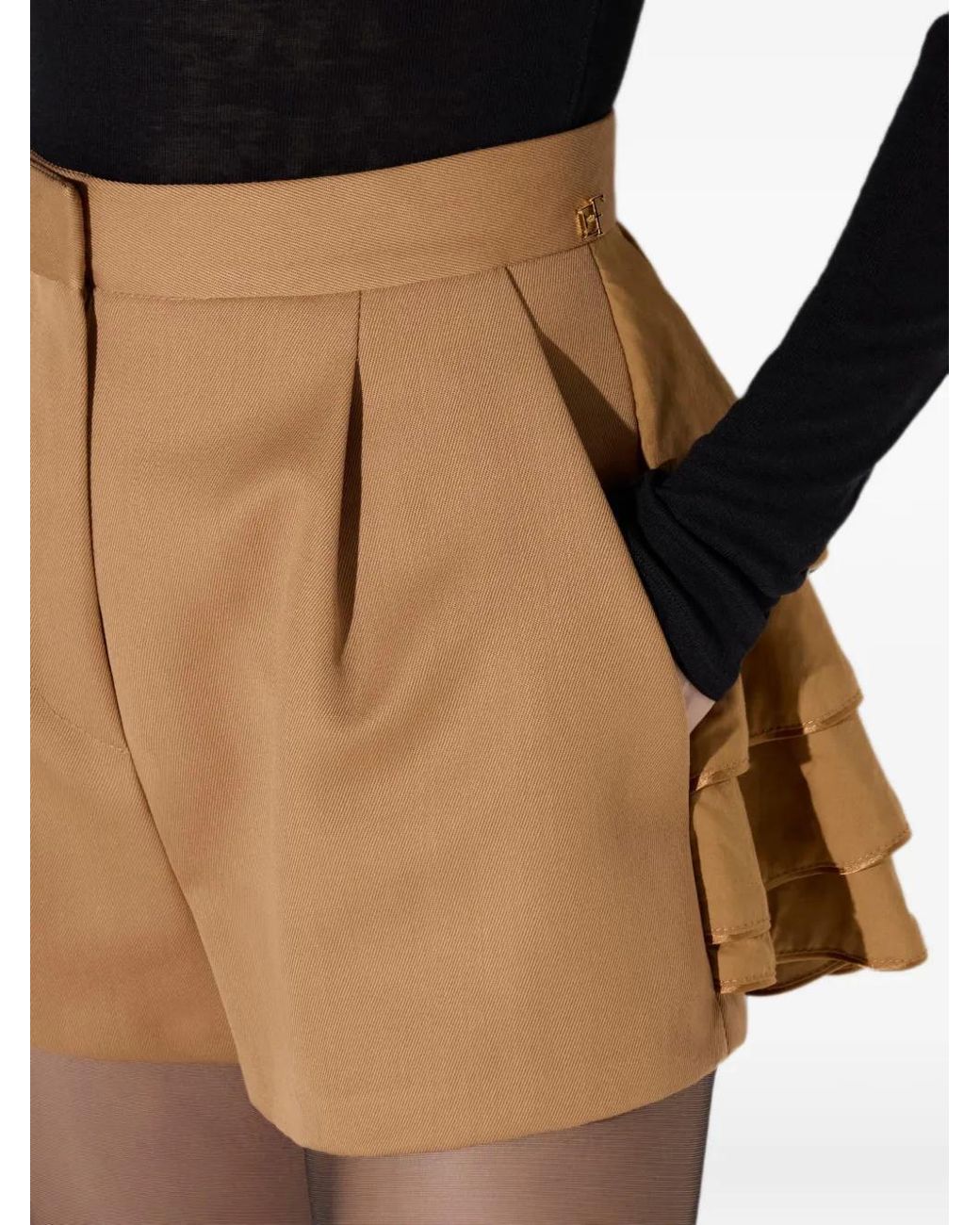 Elisabetta Franchi Natural Short En Gabardine À Volants