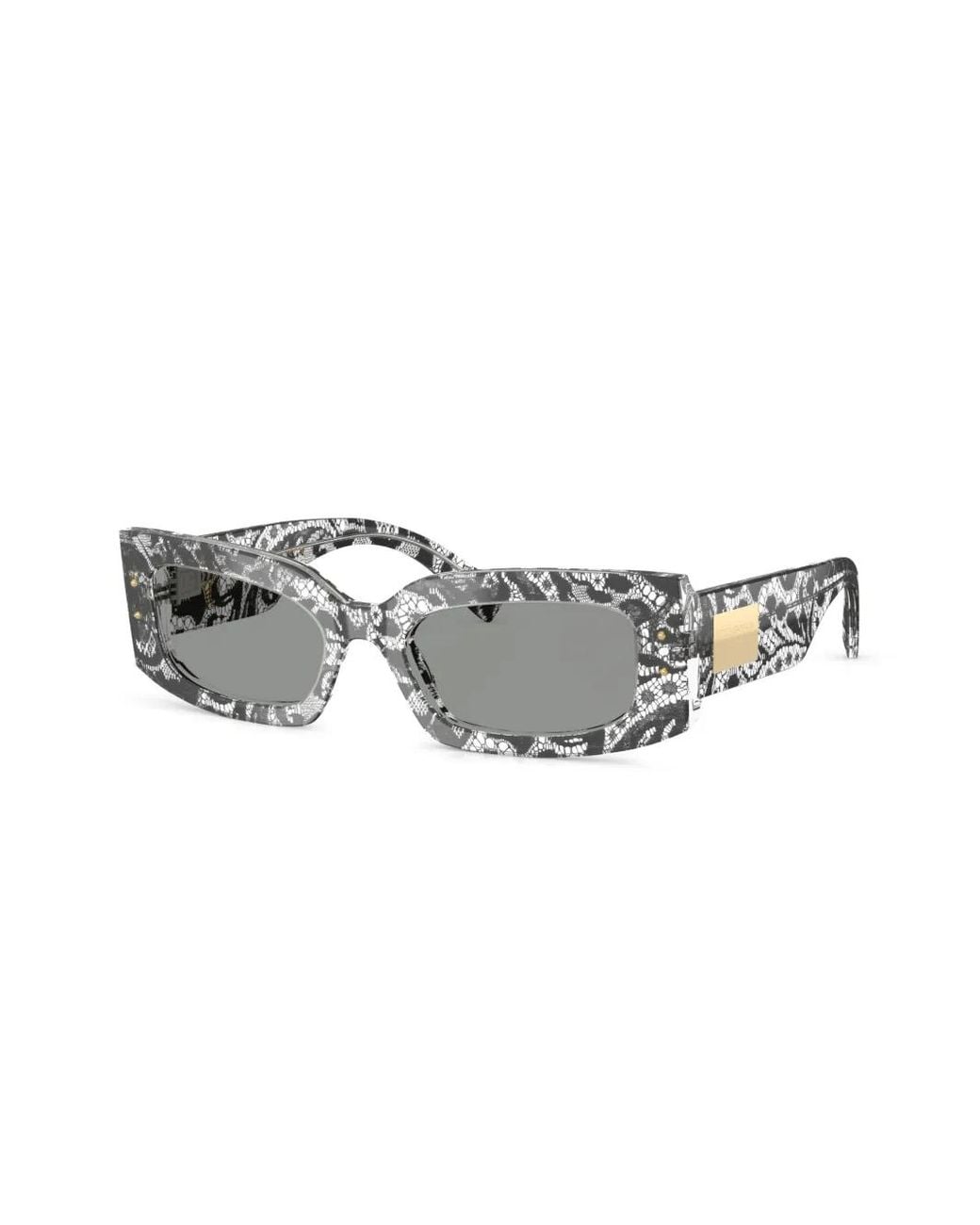 Dolce & Gabbana Gray Floral Rectangle-Frame Sunglasses