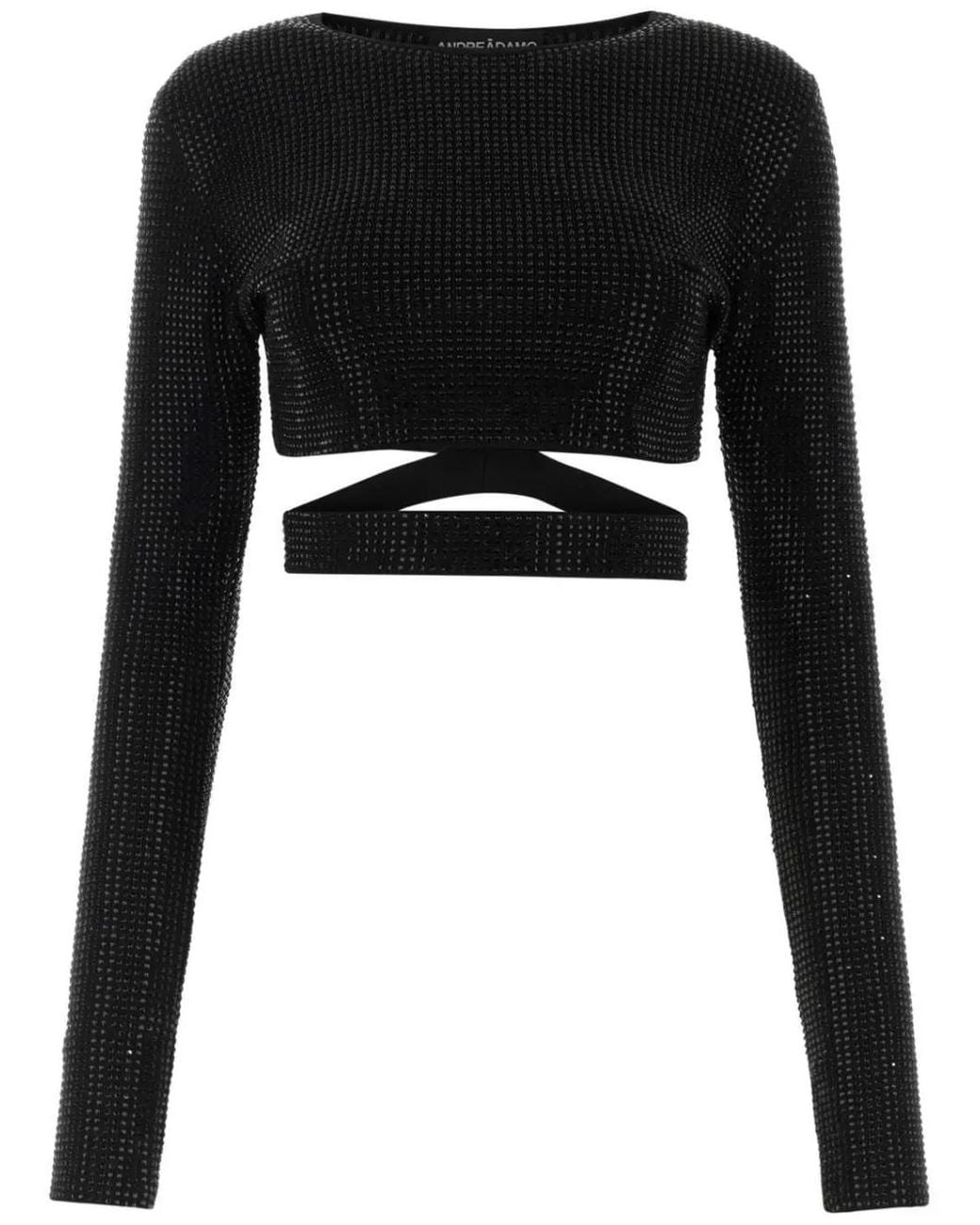 ANDREADAMO Black Embellished Cut-Out Crop Top