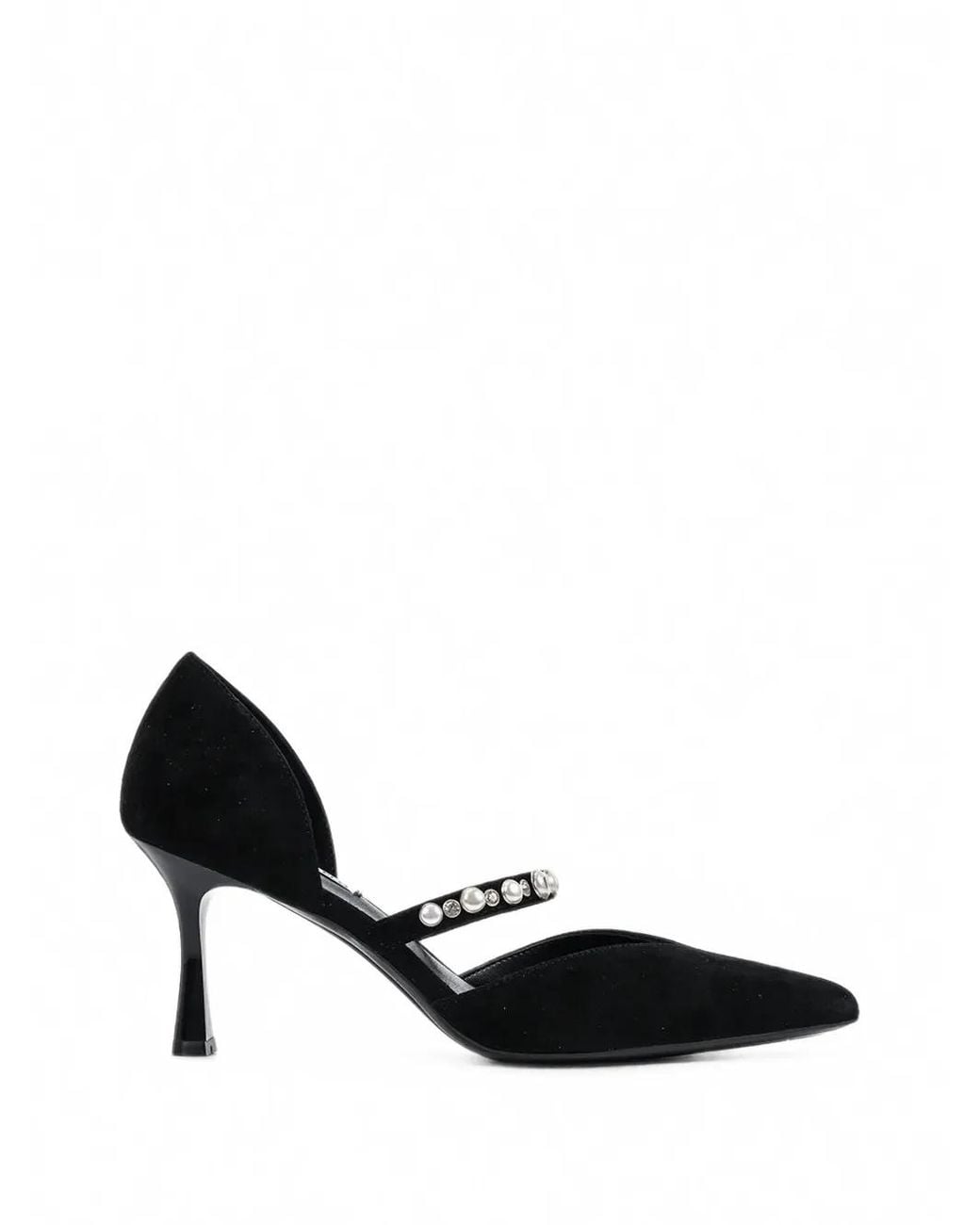 Karl Lagerfeld Black Pearl-Embellished Pointed-Toe Pumps