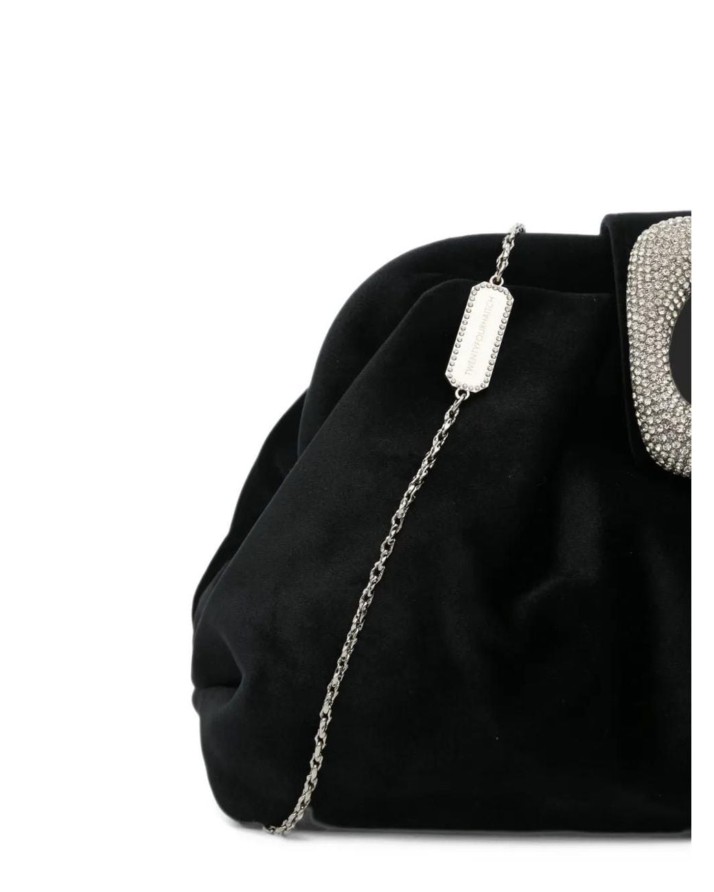 Twentyfourhaitch Black Crystal-Buckle Velvet Clutch Bag