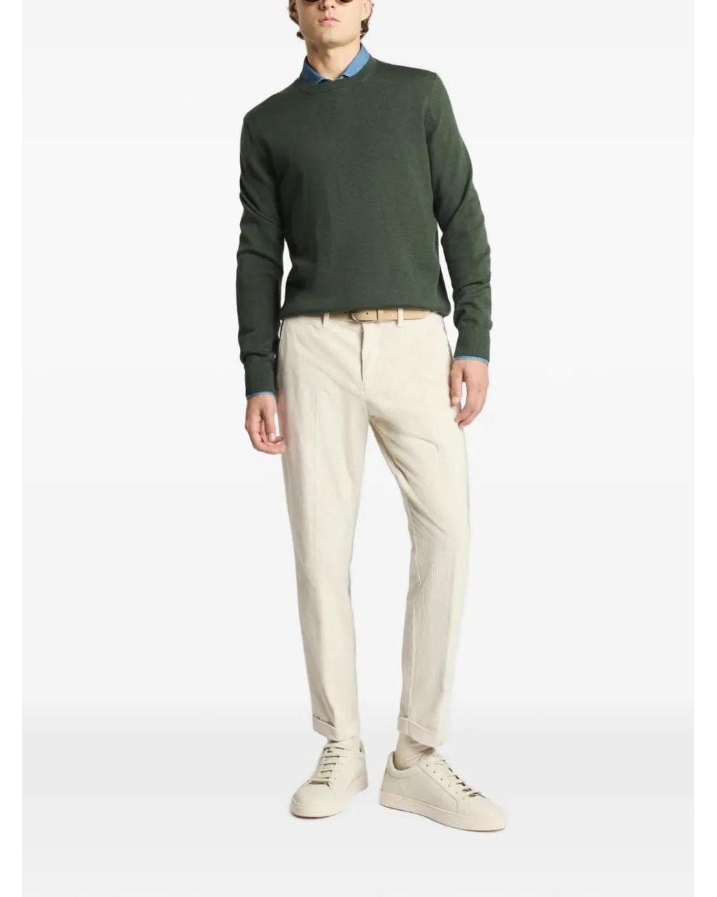 Fay Green Crew-Neck Ribbed-Trim Sweater for men