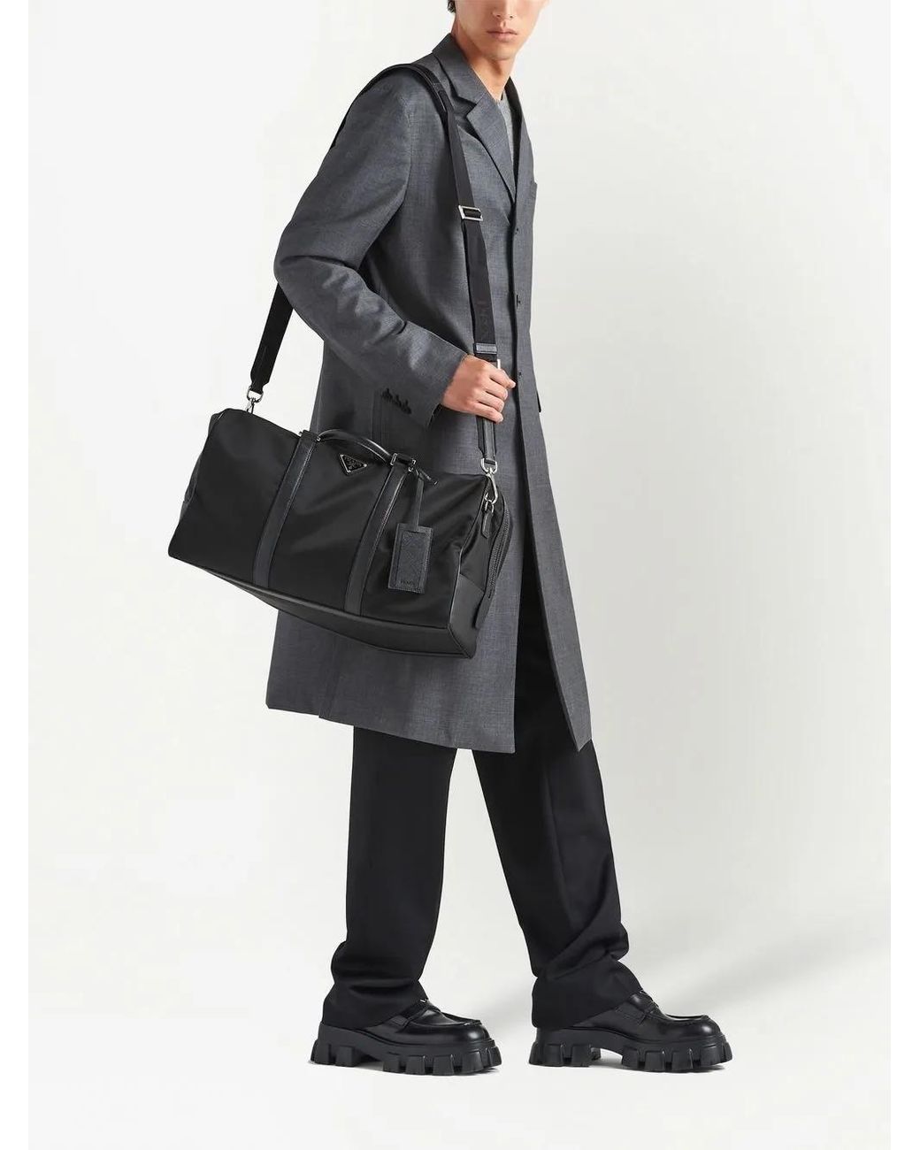 Prada Black Triangle Logo-Patch Duffel Bag for men