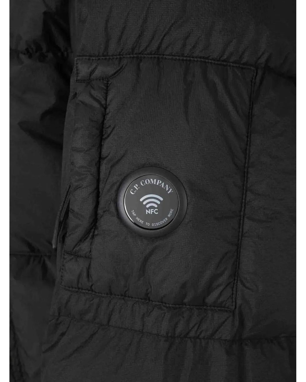 C P Company Black Down Shield Lens Hooded Puffer for men
