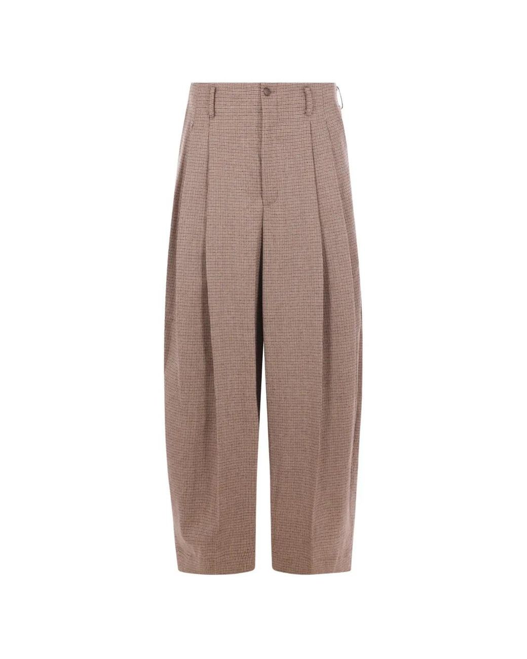 Hed Mayner Brown Micro-Check Pleated Trousers for men